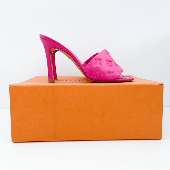 Louis Vuitton Revival Mule Monogram Pink Heel Padded Heels Sandals - Picture 15 of 16